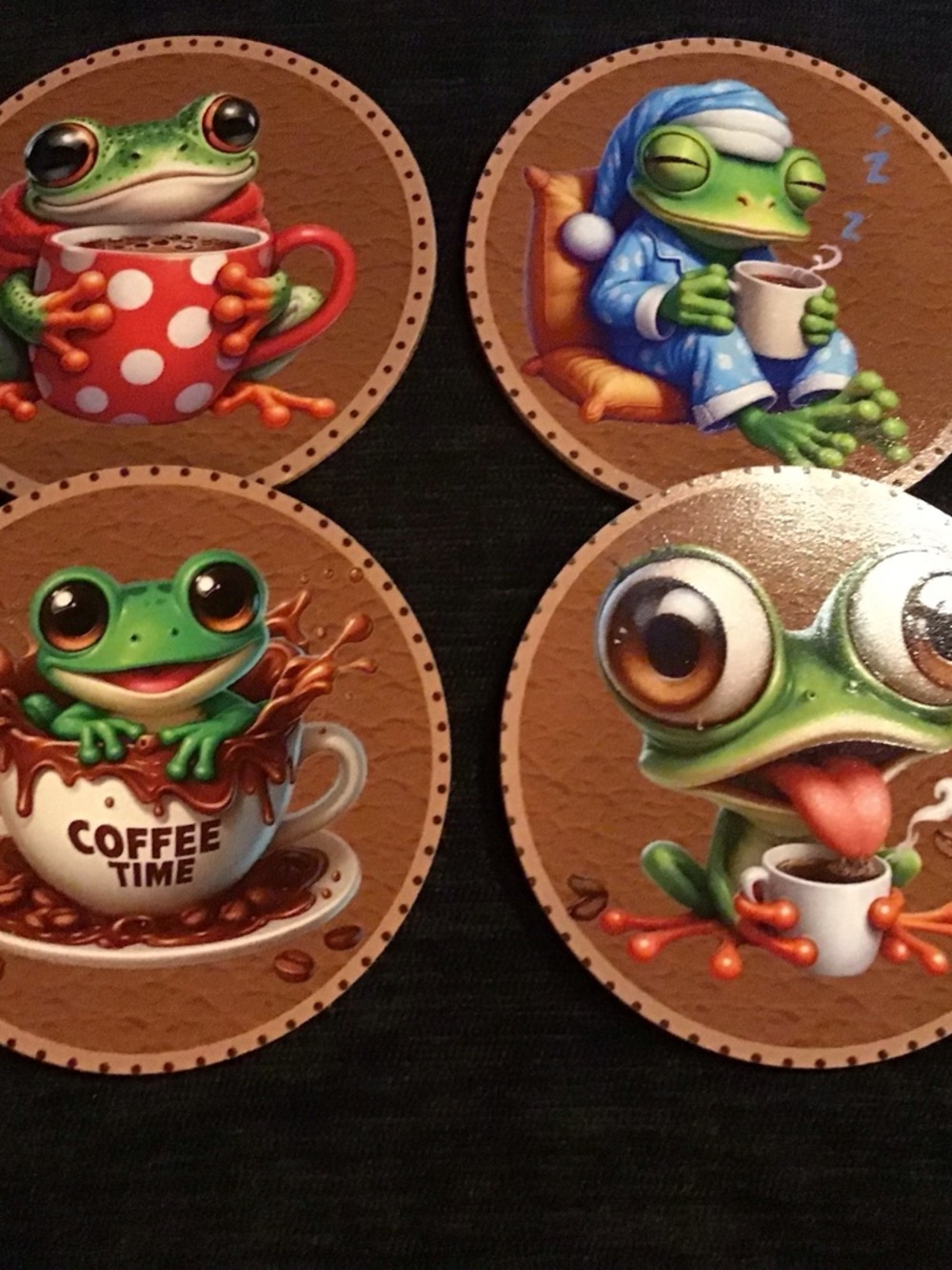 Cute Frog Coffee Coasters - Brown/Green Decorative Set